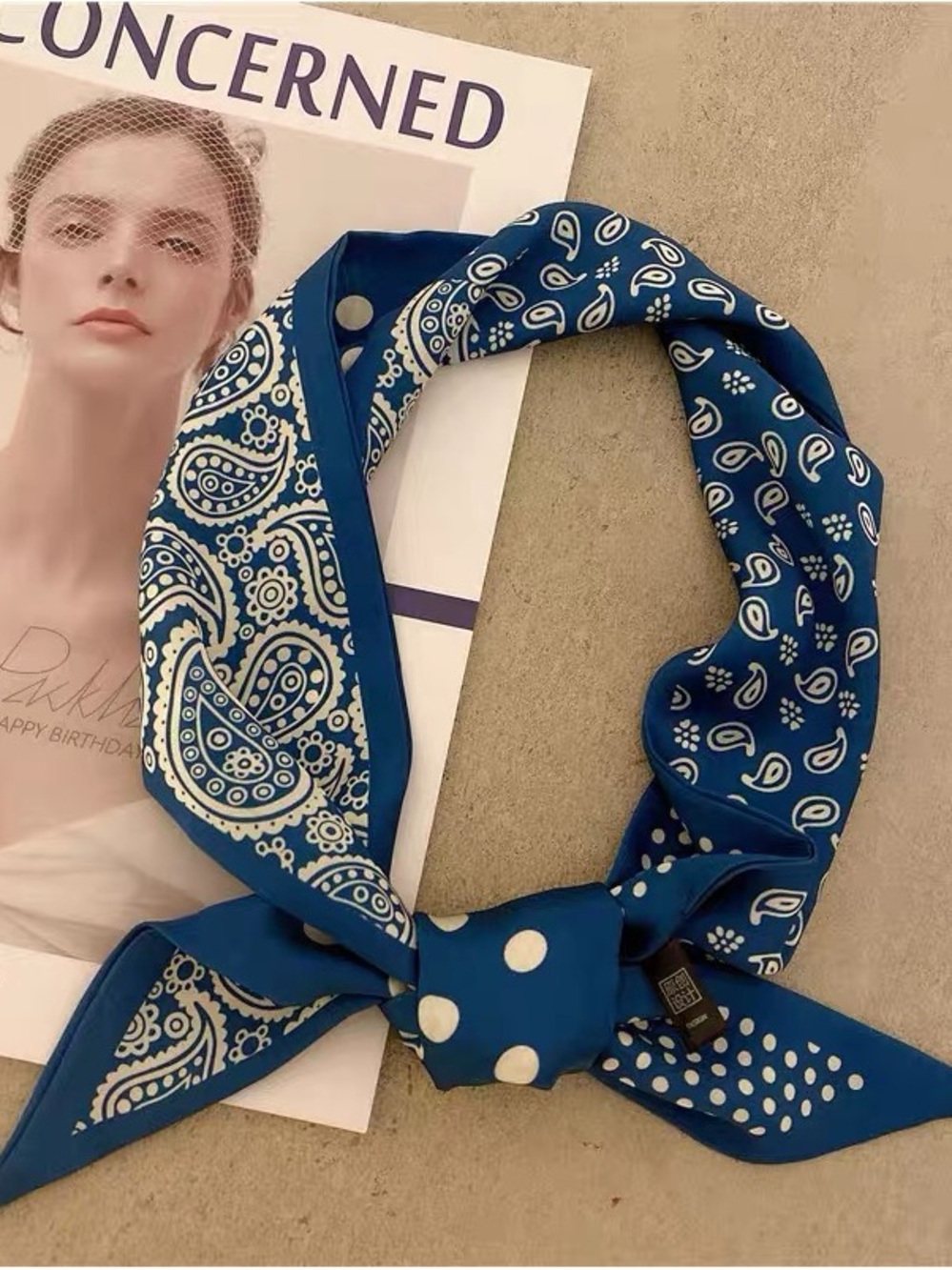 Boho Chic Blue Paisley Polka Dot Twilly Skinny Scarf
